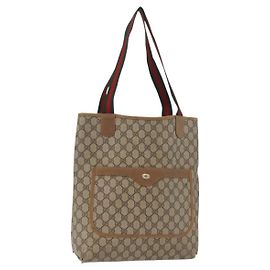 GUCCI GG Supreme Web Sherry Line Tote Bag PVC Beige 39 02 003 Auth 182725