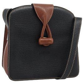Borsa a tracolla LOEWE in pelle nero marrone oro Auth ka4636A