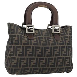 Borsa a Mano FENDI Zucca Canvas Nero Marrone Auth 182079
