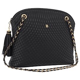 Sac à bandoulière à chaîne BALLY en cuir noir et or Auth 184465 - Bally