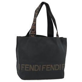 FENDI Hand Bag Canvas Black Brown Auth gh2132