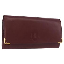 Clutch CARTIER Must Line in pelle Bordeaux Oro Auth 184475