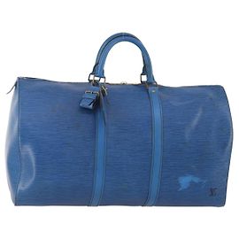 LOUIS VUITTON Epi Keepall 50 Boston Bag Blue M42965 LV Auth 179600