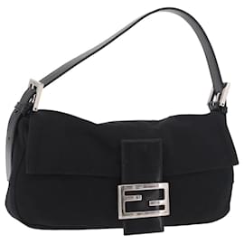 Borsa a tracolla FENDI Mamma Baguette in jersey di cotone nero con dettagli argento Auth 180863