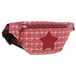 GUCCI Sherry Line Waist bag Canvas Navy Silver Red 502095 Auth 183095M