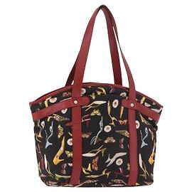 Borsa Tote Salvatore Ferragamo in tela nero e oro Auth 183829