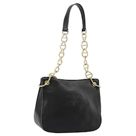Borsa a Spalla con Catena PRADA in Pelle Nera e Oro Auth yk20455A