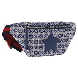 GUCCI Sherry Line Waist bag Canvas Navy Silver Red 502095 Auth 183093M