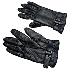 Guanti vintage Chloé in pelle con fibbia nera e argento