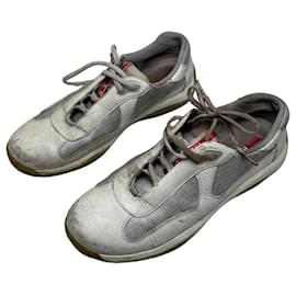 Sneakers in mesh di pelle vintage Prada Bianco Grigio EU8