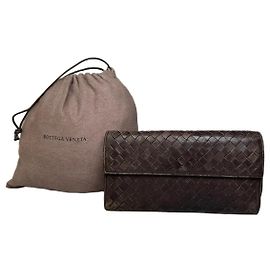 Cartera de cuero trenzado vintage Bottega Veneta Marrón oscuro Oro