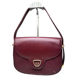Borsa a tracolla vintage Gucci in pelle bordeaux e oro c. 2000