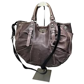 Borsa a tracolla vintage Marni in pelle granulata marrone scuro argento