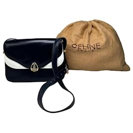 Céline Vintage Celine Leder Schultertasche Navy White Gold