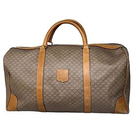 Céline Bolso duffle vintage Celine de lona beige marrón dorado