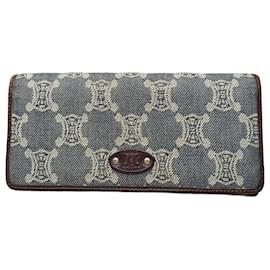 Céline Cartera Vintage Celine Macadam Canvas Azul Beige Oro