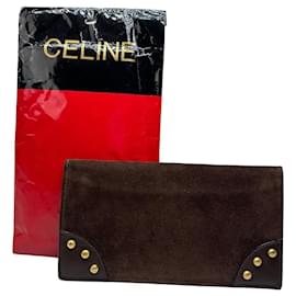 Céline Cartera vintage Celine de ante de tachuelas marrón y oro