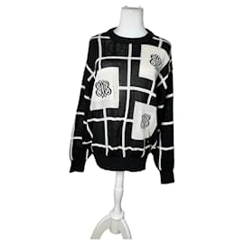 Vintage Balenciaga Leinen-Baumwoll-Pullover Schwarz Weiß M