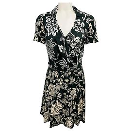 Mini abito in seta a maniche corte con stampa floreale nero / avorio Isabel Marant
