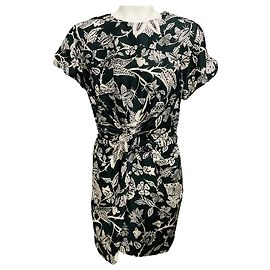 Vestido mini de seda estampado Isabel Marant Negro / Marfil de manga corta