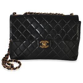 Chanel Vintage 24k Black Quilted Lambskin Jumbo XL Maxi Flap Bag