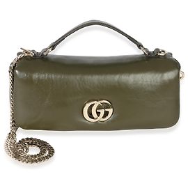 Kleine Gucci Top Handle Schultertasche aus grünem Lammleder GG Milano