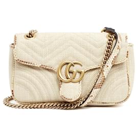 Gucci GG Marmont Bolsa de Ombro Raffia e Couro