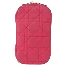 Portacellulare Christian Dior Lady Dior con catena Cannage Quilt in agnello