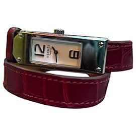 Hermès Double-Strap Bordeaux Leather Watch