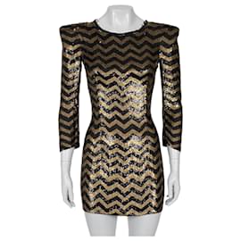 Vestido mini de seda con lentejuelas a rayas Balmain - Talla S de segunda mano