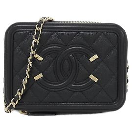 Bolsa de ombro Chanel 84452 em couro de bezerro granulado preto