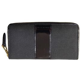 Ralph Lauren Black Canvas and Patent Leather Zip Wallet