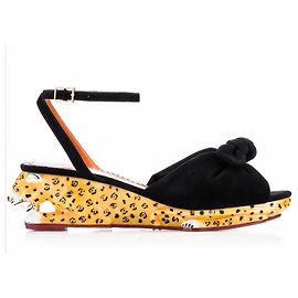 Charlotte Olympia Sandali zeppa scamosciati neri e leopardati