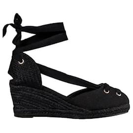 Autre Marque Sandali espadrilles neri con zeppa e lacci alla caviglia