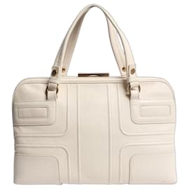 Smythson Bolsa de mão com alça superior em couro marfim