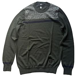 Grüner Wollpullover mit Leopardenmuster - Roberto Cavalli