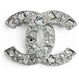 Spilla Chanel in strass argento