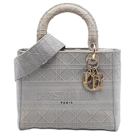 Dior Gris Toile Cannage Lady D Lite Medium