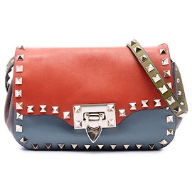 Valentino Borsa Rockstud in pelle tricolore rossa con chiusura Flip Lock