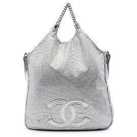 Borsa Chanel Silver Large Metallic Glazed Calfskin Perforated Rodeo Drive