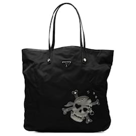 Prada Black Tessuto Skull Tote
