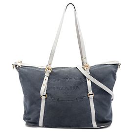 Prada Satchel aus blauer Canapa-Leinwand mit Logo
