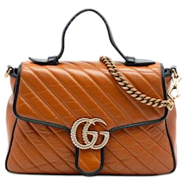 Borsa Gucci Brown Small GG Marmont Matelasse Leather Torchon Top Handle Bag