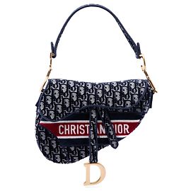 Borsa Saddle in velluto ricamato Blue Oblique di Dior