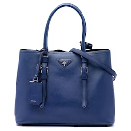 Borsa Tote Convertible Prada Blue Saffiano Soft Shopping