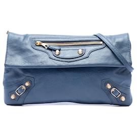 Clutch a bustina Balenciaga Blue Lambskin Motocross Giant 12 con tracolla