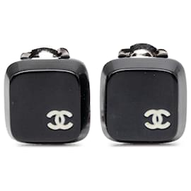 Orecchini a clip quadrati in resina CC nero Chanel