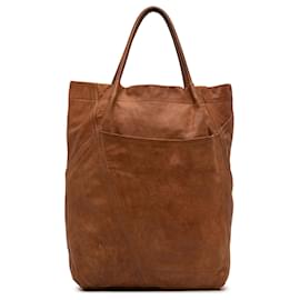Tote in pelle marrone con tasca frontale Marni