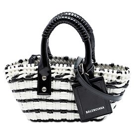 Balenciaga White Faux Leather Bistro Basket Bag XXS