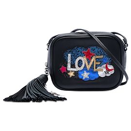 Borsa a tracolla Love Blogger in nappa ricamata nera Saint Laurent Mini